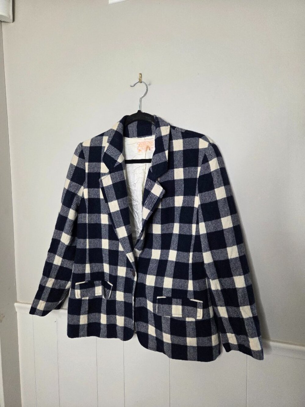PENDLETON Vintage Navy White Gingham Wool Blazer